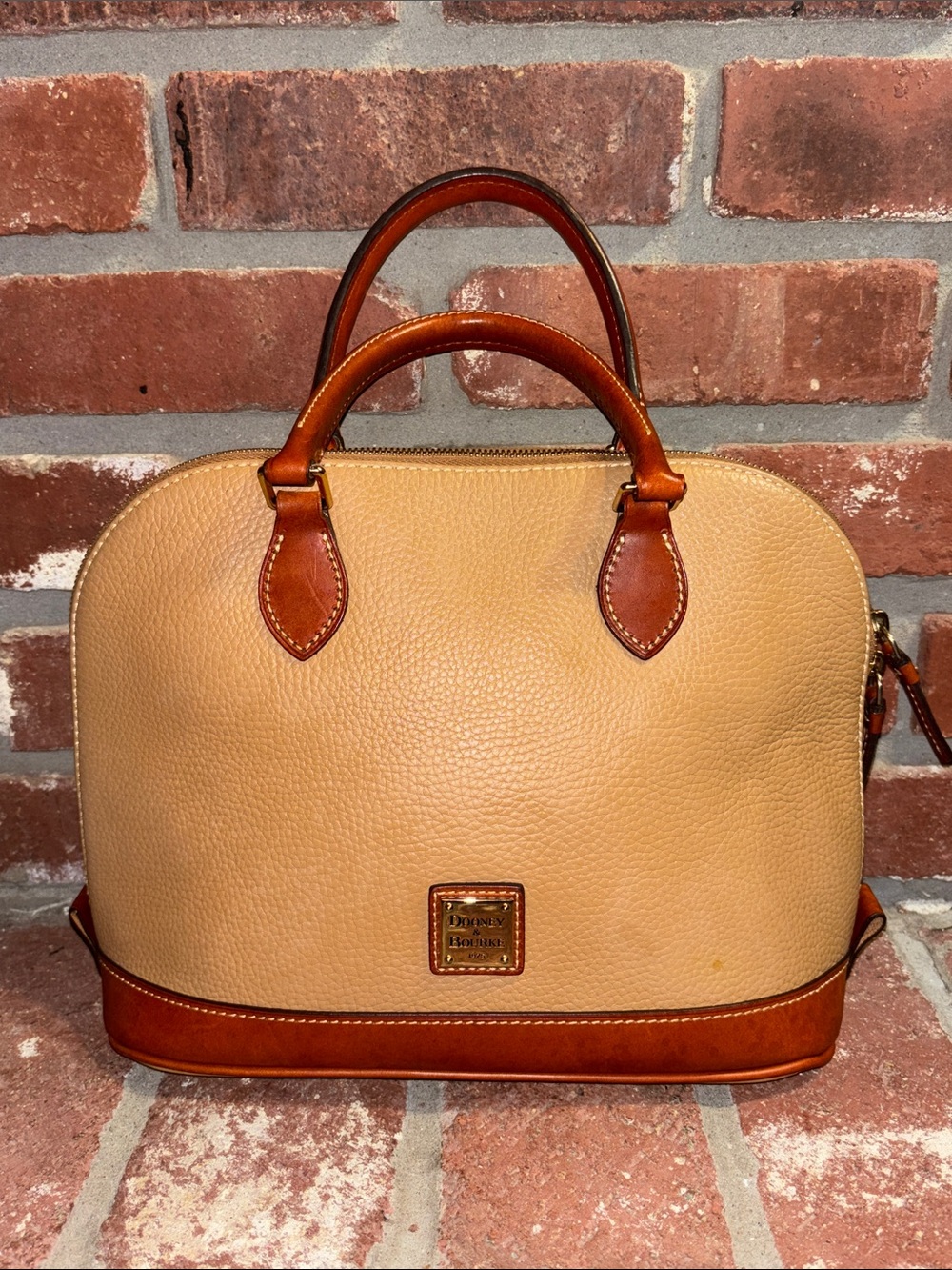 Dooney & Bourke Tan Leather Satchel with Brown Trim